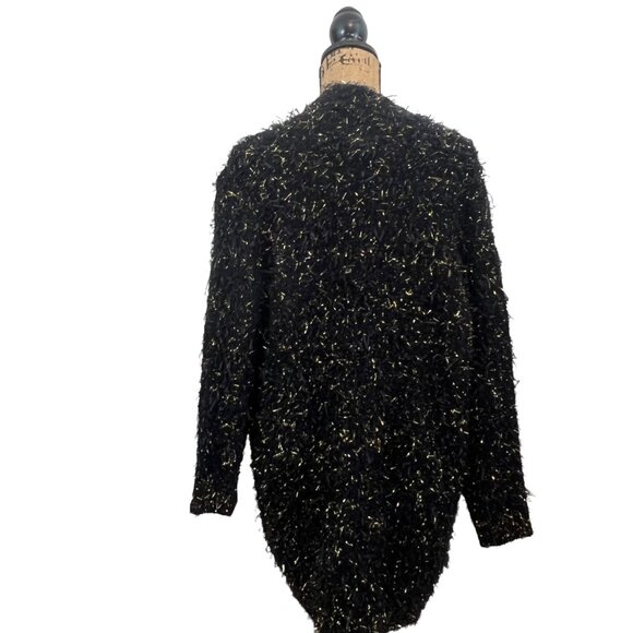Faith + Linen Black & Metallic Gold Shaggy Eyelash Cardigan Sweater S/M - Picture 3 of 9